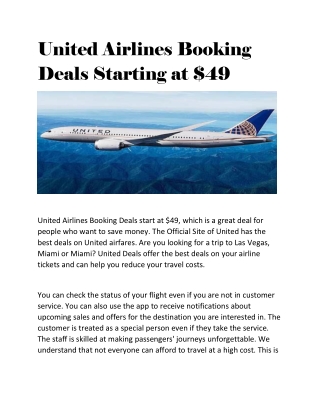 United Airlines Booking Deals Starting at $49