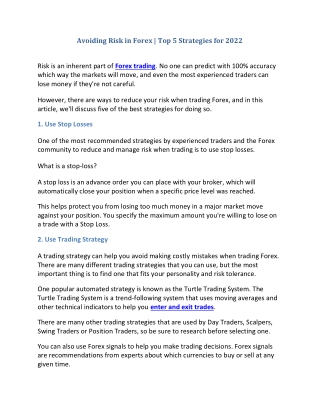 Avoiding Risk in Forex -Top 5 Strategies for 2022
