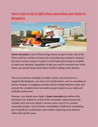 here's how to do it right when renovating your home in Bangalore