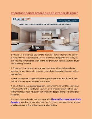 Important points before hire an Interior designer