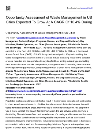 Opportunity Assessment of Waste Management in US Cities CAGR Of 10.4%