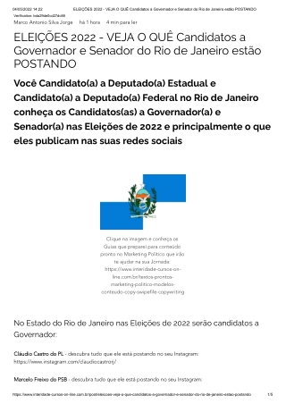 ELEIÇÕES 2022 - VEJA O QUÊ Candidatos a Governador e Senador do Rio de Janeiro estão POSTANDO