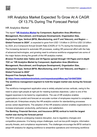 HR Analytics Market Expected To Grow At A CAGR Of 13.7% During The Forecast