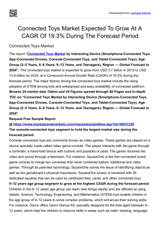 Connected Toys Market Expected To Grow At A CAGR Of 19.3%