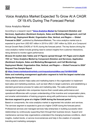 Voice Analytics Market Expected To Grow At A CAGR Of 19.4% During The Forecast