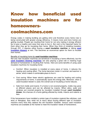 Know how beneficial used insulation machines are for homeowners-coolmachines.com