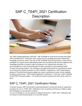 SAP C_TS4FI_2021 Certification Description