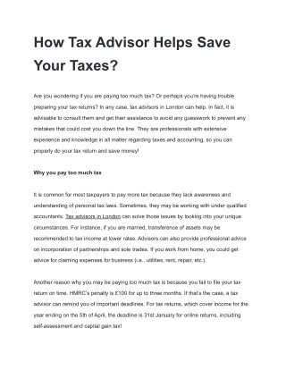 How Tax Advisor Helps Save Your Taxes