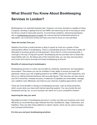 What Should You Know About Bookkeeping Services in London