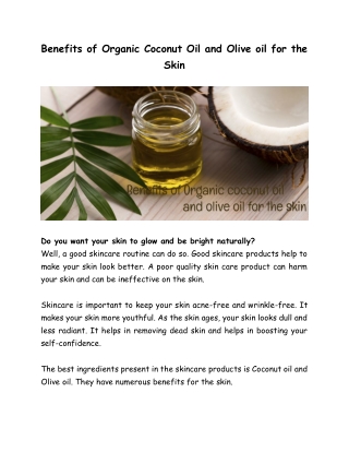 Benefits of Organic coconut oil and olive oil for the skin