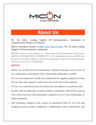 HMI Touch Panel in India | Micon Automation India