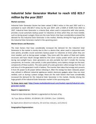 Industrial Solar Generator Market
