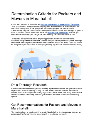 Determination Criteria for Packers and Movers in Marathahalli