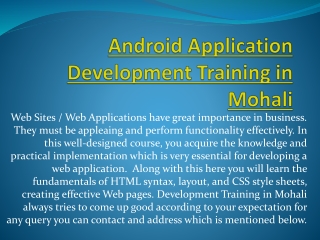 Android Application Development Training in Mohali