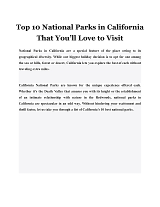 Top 10 National Parks in California That You’ll Love to Visit