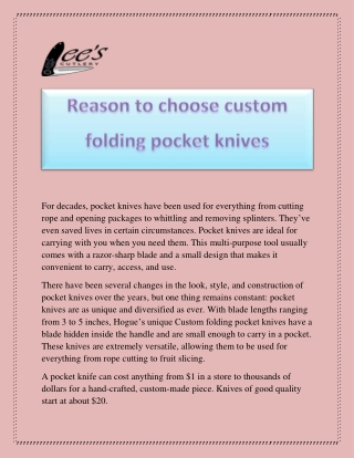 Reason to choose custom folding pocket knives