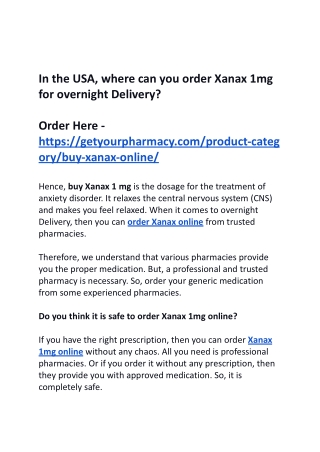In the USA, where can you order Xanax 1mg for overnight Delivery_