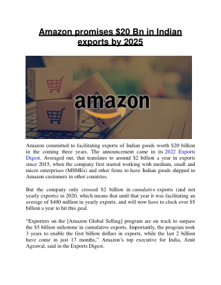 Amazon promises $20 Bn in Indian exports by 2025