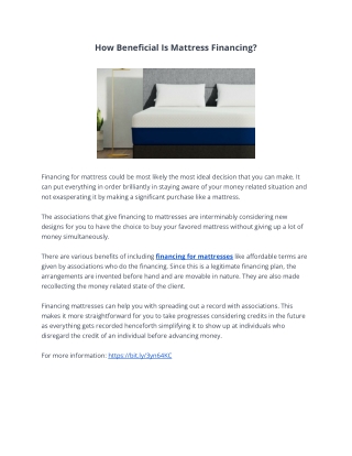 How Beneficial Is Mattress Financing?