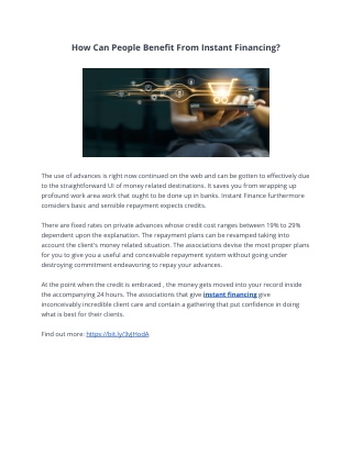 How Can People Benefit From Instant Financing?