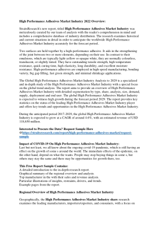 Rising Demand for High Performance Adhesives Market Industry Research Report