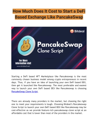 How Much Does It Cost to Start a DeFi Based Exchange Like PancakeSwap?