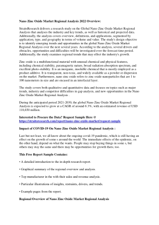 Big Boom in Nano Zinc Oxide Market Regional Analysis 2022, Scope and Price