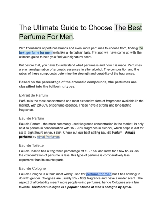 The Ultimate Guide To Choose the best Perfume For Men