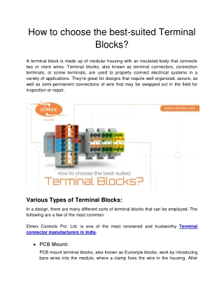 How to choose the best-suited Terminal Blocks?