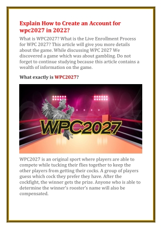 Explain How to Create an Account for wpc2027 in 2022