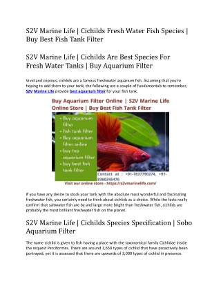 S2V Marine Life - Cichilds Fresh Water Fish Species -Buy Best Fish Tank Filter