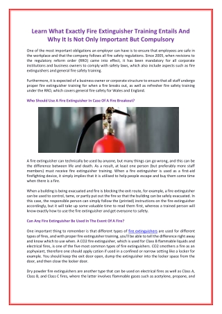 Learn What Exactly Fire Extinguisher Training Entails And Why It Is Not Only Important But Compulsory