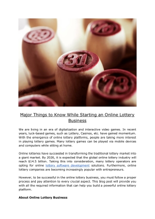 Major Things to Know While Starting an Online Lottery Business