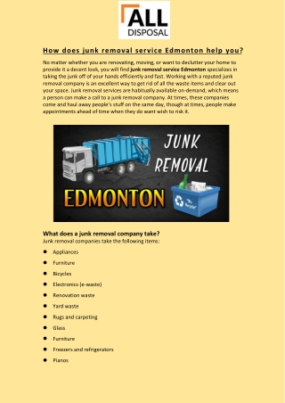How does junk removal service Edmonton help you?