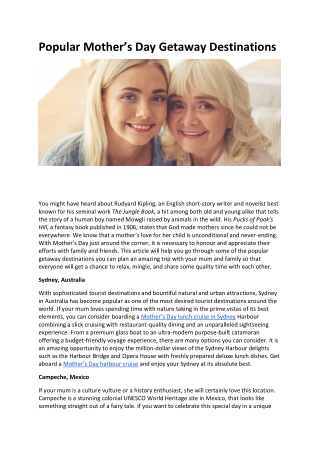Popular Mother’s Day Getaway Destinations