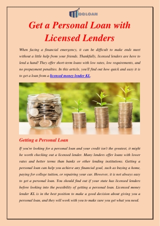 Licensed Lenders Can Help You Get a Personal Loan