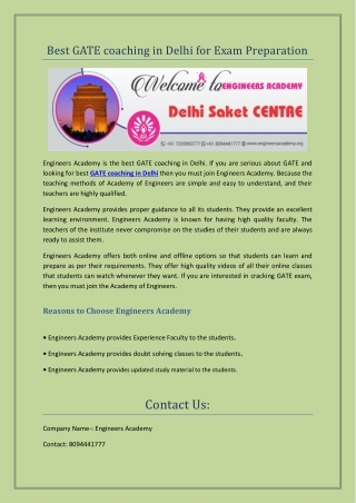 Best GATE coaching in Delhi for Exam Preparation