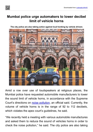 Mumbai police urge automakers to lower decibel limit of vehicle horns
