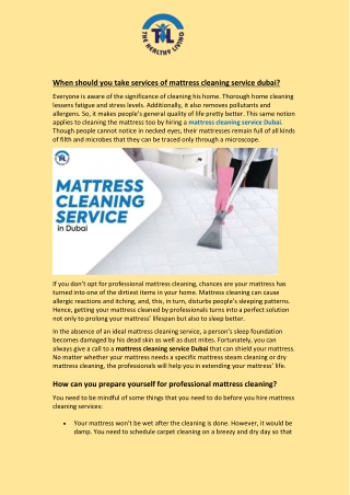 When Should You Take Services Of Mattress Cleaning Service Dubai?