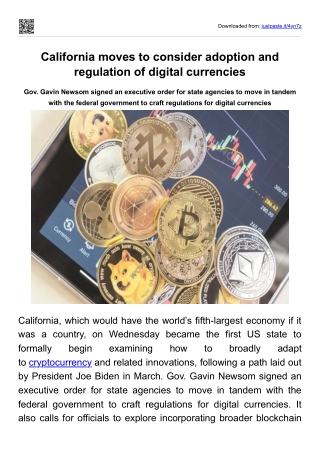 California moves to consider adoption and regulation of digital currencies