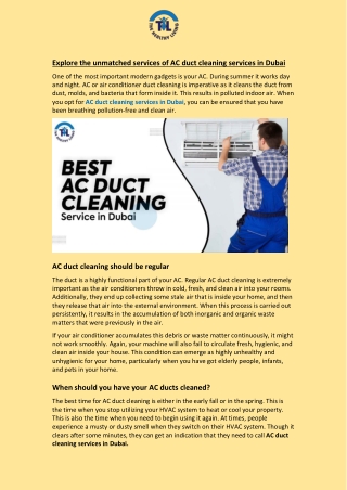 Explore the unmatched services of AC duct cleaning services in Dubai