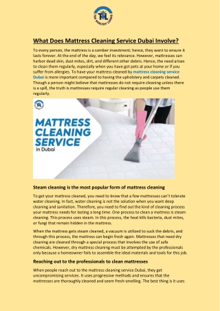 What Does Mattress Cleaning Service Dubai Involve?