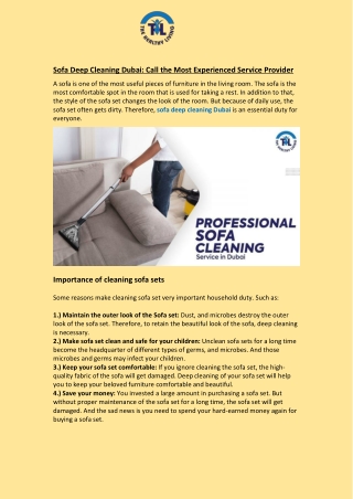 Sofa Deep Cleaning Dubai: Call the Most Experienced Service Provider