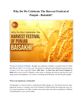 Why Do We Celebrate The Harvest Festival of Punjab - Baisakhi