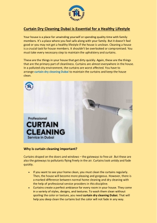 Curtain Dry Cleaning Dubai is Essential for a Healthy Lifestyle