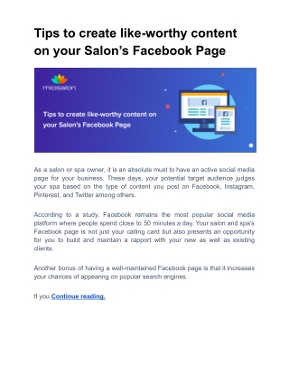 Tips to create like-worthy content on your Salon’s Facebook Page