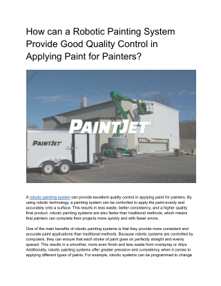 How can a Robotic Painting System Provide Good Quality Control in Applying Paint for Painters