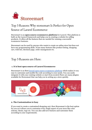 Top 3 Reasons Why storeemart Is Perfect for Open Source of Laravel Ecommerce