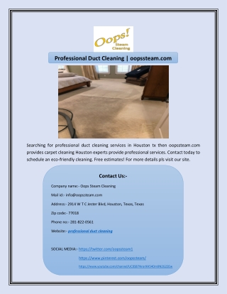 Professional Duct Cleaning | oopssteam.com