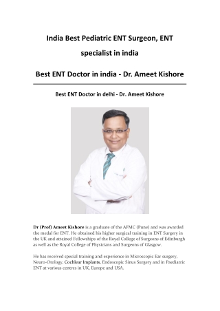 ENT specialist in india, Best ENT Doctor in india - Dr. Ameet Kishore